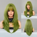 Long layered St. Patrick's Day party wig in bright green with straight bangs and full volume - Vanilla Green