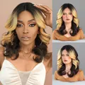 Lace front curly wig featuring ombre blonde highlight and long wavy hair style for women - Long Curly Hair / Cold Coffee Highlight Gold