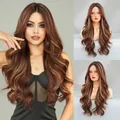 Long wavy middle part lace wig in dark brown with blonde highlights for women - Chocolate Brown Highlighted