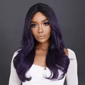 Long wavy T-part lace wig in dark purple with natural black roots and baby hair - Roland Purple (SZ5057)