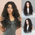 Professional long dark brown water wave synthetic lace front wig with middle part - 65cm / Sandalwood Brown