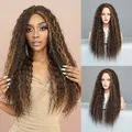 T-Part lace front long wavy wig with brown highlights and natural dark roots - 70cm / Dark Brown with Blonde Highlights