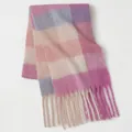 Thick checkered scarf with fringe tassels in soft pastel pink, purple, and blue hues - Pink Purple Grey White Plaid (57#) / 39x240cm