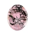 Pietra palmare ovale in rodonite lucida con base rosa e venature dendritiche nere - Rodonite