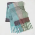 Thick checkered mohair scarf with tassels in light blue, green, and burgundy tones - Contrast Thick Large Plaid (56#) / 39x240cm