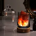 Himalayan salt lamp with orange crystals on wood base and glass cover - Orange Salt Stone (Charging) / Without Glass Cover