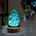 Natural light blue crystal diffuser lamp with wood base and Bluebell essential oil - Blue Crystal (Plug-in) / Without Glass Cover