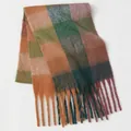 Dickfarbiger Karo-Mohair-Schal mit langen Fransen in Orange- und Grüntönen - Mehrfarbig Großes Karo (6)