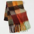 Mohair texture scarf in warm orange and rust red plaid patterns with long tassels - Vintage British Green Orange Plaid (3#) / 39x240cm