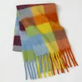 Plaid checkered thick scarf in colorful mohair with fringe tassels for winter warmth - Bright Vibrant Multicolor Plaid (7#) / 39x240cm