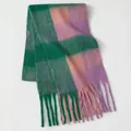 Green and pink checkered mohair scarf with tassels for winter warmth and style - Green Pink Purple Plaid (8#) / 39x240cm