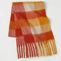 Plaid scarf with warm orange, yellow and beige checkerboard pattern and long tassels - Warm Orange Yellow Plaid (10#) / 39x240cm