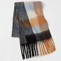 Thick checkered plaid scarf in grey and blue with soft tassels and mohair texture - Grey Blue Cool Tone Plaid (40#) / 39x240cm