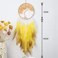 Handmade Tree of Life dream catcher with yellow stones and feathers, 16cm diameter - MS9185D Gold Leaf