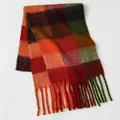 Checkered mohair scarf in orange, red, and green with thick tassels for winter warmth - Warm Autumn Large Plaid (41#) / 39x240cm