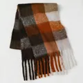 Thick checkered scarf with fringe in caramel orange and dark brown mohair style - Caramel Brown British Plaid (42#) / 39x240cm