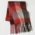 Thick checkered scarf with wine red and pink blocks and long fringe tassels - Thick Red Grey Plaid (44#) / 39x240cm
