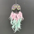 Tree of Life dream catcher with colorful heart beads and soft pink and mint green feathers - MS9185H Colorful