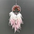 Pink crystal tree of life dreamcatcher with handmade gradient feathers and white pearls - MS9185I White Pink