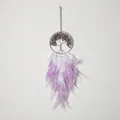 Tree of Life dreamcatcher wall hanging with purple crystal stones and feathers - MS4021 Light Purple Tree