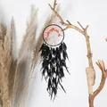 Bohemian life tree dream catcher with orange stone beads and elegant black feathers - Black Tree of Life (MS9548)