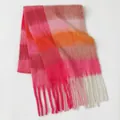Thick mohair check scarf in pink and orange block patterns with long tassel details - Pink Orange Warm Plaid (48#) / 39x240cm