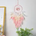Pink and white gradient dreamcatcher with woven tree of life and dangling feathers - MS9182 Pink Tree Of Life
