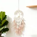 Handmade tree of life dreamcatcher with white stones and pink feathers wall decor - MS9185L White Pink