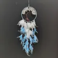 Light blue Tree of Life dream catcher with white stone chips and soft hanging feathers - MS9185M Sky Blue