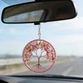 Handmade Tree of Life car hanging ornament with colorful crystal chips on rearview mirror - Multicolor Pink Car Tree of Life (MS9185O)