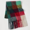 Plaid checkered scarf in green and burgundy mohair style with long fringes - Dark Green Wine Red Plaid Shawl (11#) / 39x240cm