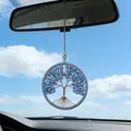 Car mirror ornament featuring blue crystal tree of life design with silver chain - Blue Car Tree of Life (MS9185P)