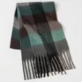 Checkered winter scarf in dark green and brown with thick tassels and fuzzy texture - Neutral Tone Multicolor Plaid (21#) / 39x240cm
