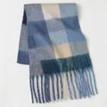 Thick blue and beige plaid mohair scarf with soft fringe trim for winter warmth - Blue White Simple Large Plaid (22#) / 39x240cm