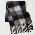Checkered scarf in black grey and white plaid with thick fringe for winter warmth - Black White Grey Contrast Plaid (55#) / 39x240cm