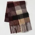 Bufanda de cuadros burdeos, gris y beige en mezcla de mohair con flecos largos - Cuadros Rojo Vino Negro Gris (13#) / 39x240cm