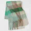 Plaid scarf with mint green and forest green checkered pattern and tassel details - Green Brown White Plaid (27#) / 39x240cm