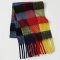 Thick colorful plaid scarf with fringes in vibrant red, yellow, and blue blocks - Brilliant Colorful Large Plaid (25#) / 39x240cm