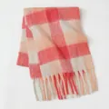 Thick red and orange plaid scarf with fringe, soft mohair style for autumn and winter - Warm Orange Red Pink Plaid (54#) / 39x240cm