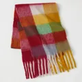 Thick colorful checkered scarf with mohair texture and long fringe in red yellow and green - Colorful Multicolor Fashion Shawl (16#) / 39x240cm