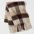 Plaid mohair scarf in brown and tan with soft fringe details for autumn and winter - Brown Camel White Simple Plaid (52#) / 39x240cm