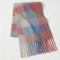 Thick colorful plaid scarf with soft mohair texture and long tassels for autumn winter - Pink Blue Grey Green Plaid (19#) / 39x240cm