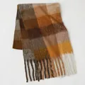 Thick checkered scarf in brown and beige tones with long decorative fringe - Earth Tone Multicolor Plaid Shawl (20#) / 39x240cm