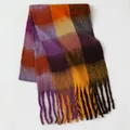 Plaid knitted scarf featuring warm orange, purple, and yellow tones with fringe - Purple Orange Yellow Brown Grey Plaid (29#) / 39x240cm