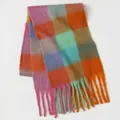 Thick colorful plaid scarf with fringes in pink orange and mint green mohair - Pink Orange Green Blue Purple Plaid (32#) / 39x240cm