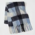 Thick mohair plaid scarf in sky blue, white, and grey with decorative long fringes - Sky Blue White Grey Large Plaid (51#) / 39x240cm