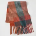 Thick vintage checkered mohair scarf in orange, teal and pink with long tassels - Orange Cyan Pink Large Plaid (35#) / 39x240cm