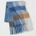 Blue and light blue plaid scarf with orange accents and long fringe tassels - Blue White Orange Brown Plaid (36#) / 39x240cm