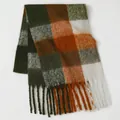 Plaid scarf in dark green and orange mohair blend with long fringe tassels - Dark Green Warm Orange Plaid (39#) / 39x240cm