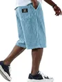 Detail of light blue corduroy shorts featuring back pocket with retro woven label - S / Bottoms / Light Blue